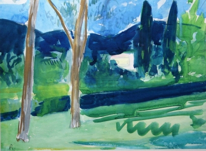 Aurél Bernáth (1895-1982): Landscape with two trees